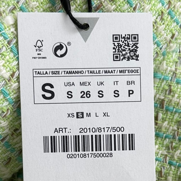 Zara Cropped Tweed Textured Jacket/Blazer Green Small NWT Office Academia Preppy - Picture 8 of 16